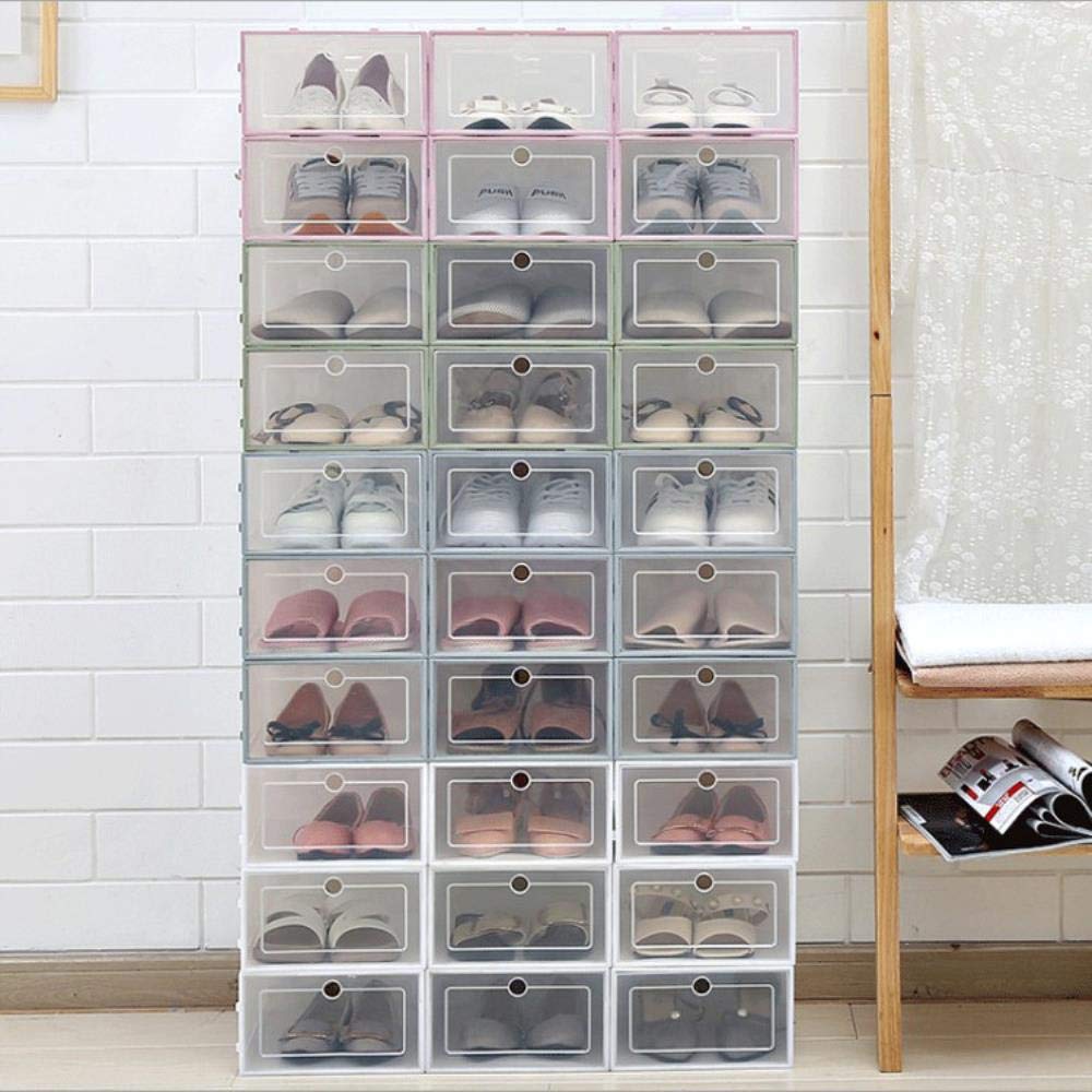 Schuhkarton 12St Schuhkarton-Set Multicolor Faltbarer Aufbewahrungs Kunststoff Klar Startseite Organizer Schuhregal Stapel-Speicher-Organisator,Transparent,35Cmx23Cmx14Cm