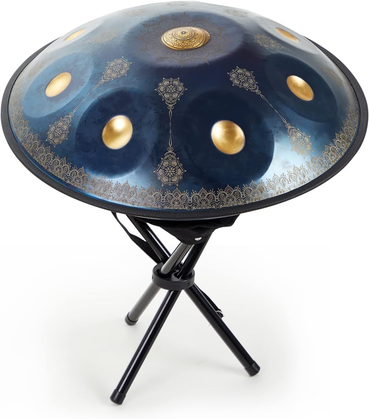 REEKIO HANDPAN Drum, Handpan Drum Instrument in D Minor 9 Notes 22 Inches Steel Hand Drum with Carry Bag, Mallets, Bracket, Note stickers, Wipe Cloth(Navy Blue)