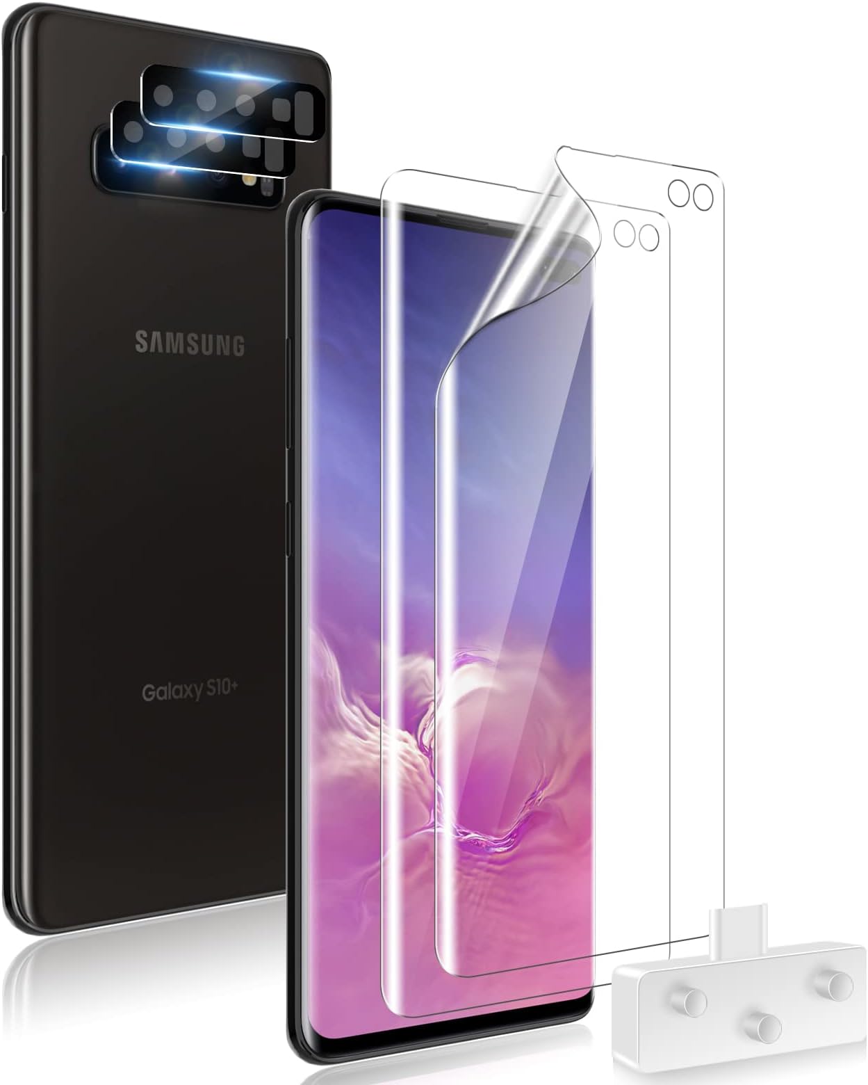 TOCOL 2+2 Pack Fit for Samsung Galaxy S10 Plus - 2 Pack TPU Screen Protector and 2 Pack Camera Lens Protector, Alignment Frame, Easy Installation, Bubble Free, Support Ultrasonic Fingerprint