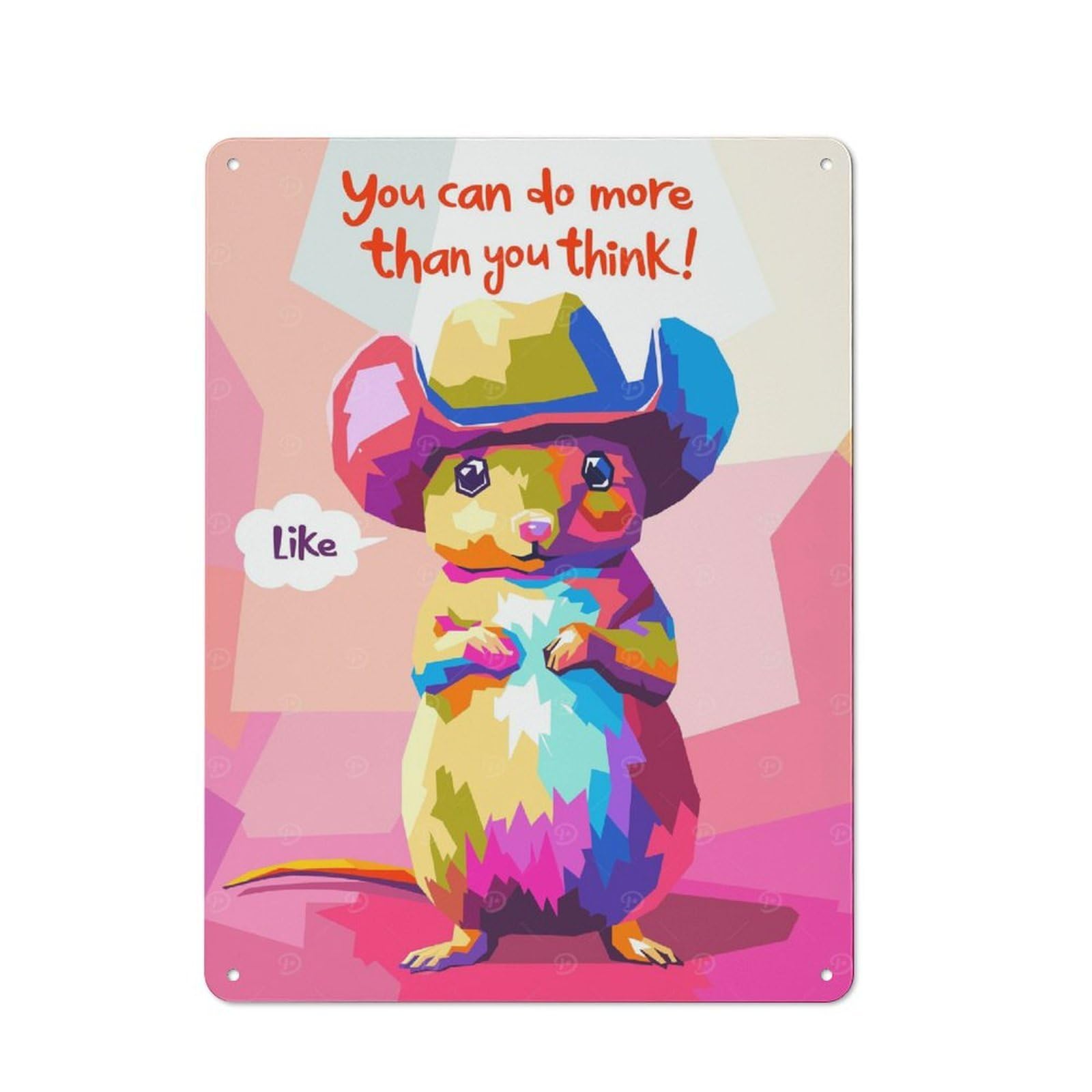 Junmoney Style-22 Colorful Mouse With Cowboy Hat Metal Wall Plaque 40X30cm, Character Room Wall Plaque For Hallway, Home Bar, Garage Or Study