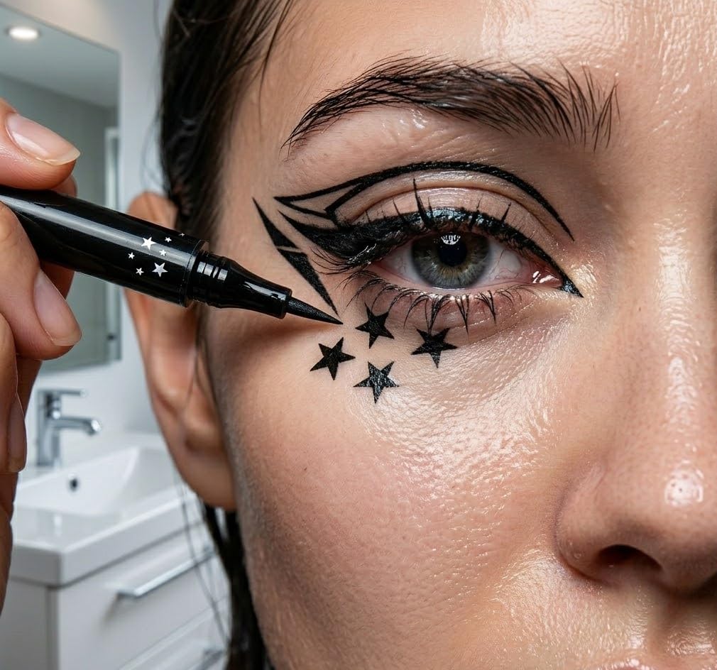 2 in 1 Black Eyeliner with Star Stamp | Felt Tip Pen with Graphic Stamp | Quick-Dry Formula | Shade Black-image-20