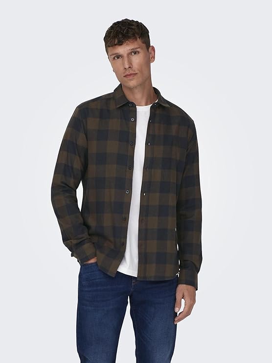 Onsgudmund Ls Checked Shirt Noos, navy blazer, M