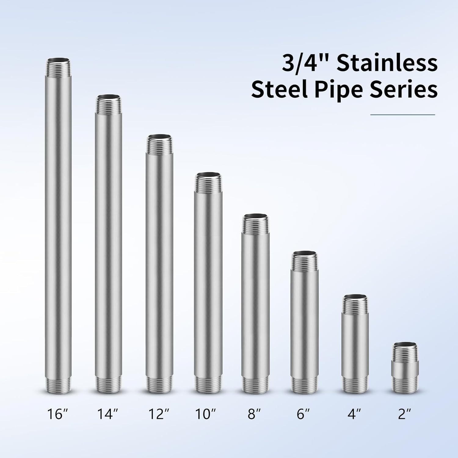 3/4"x6" 304 Stainless Steel Pipe, 3/4" NPTx 3/4" NPT Male Threaded Nipple, SCH40 Heavy Duty Pre-Cut Steel Pipe for Plumbing Gas, Hydraulic, and Industrial Applications(6", 4 Piece)