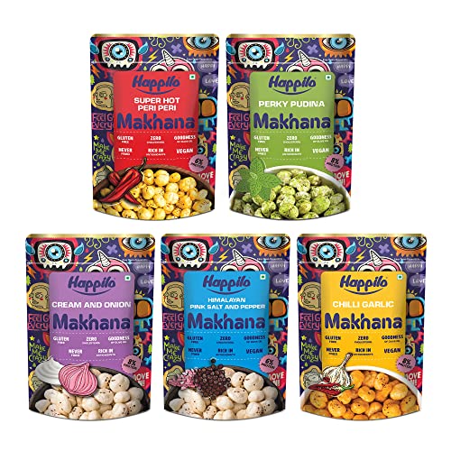 Image of Happilo Premium Super Snack Makhana Combo 300g (Perky Pudina, Peri Peri, Chilli Garlic, Salt & Pepper & Cream & Onion)