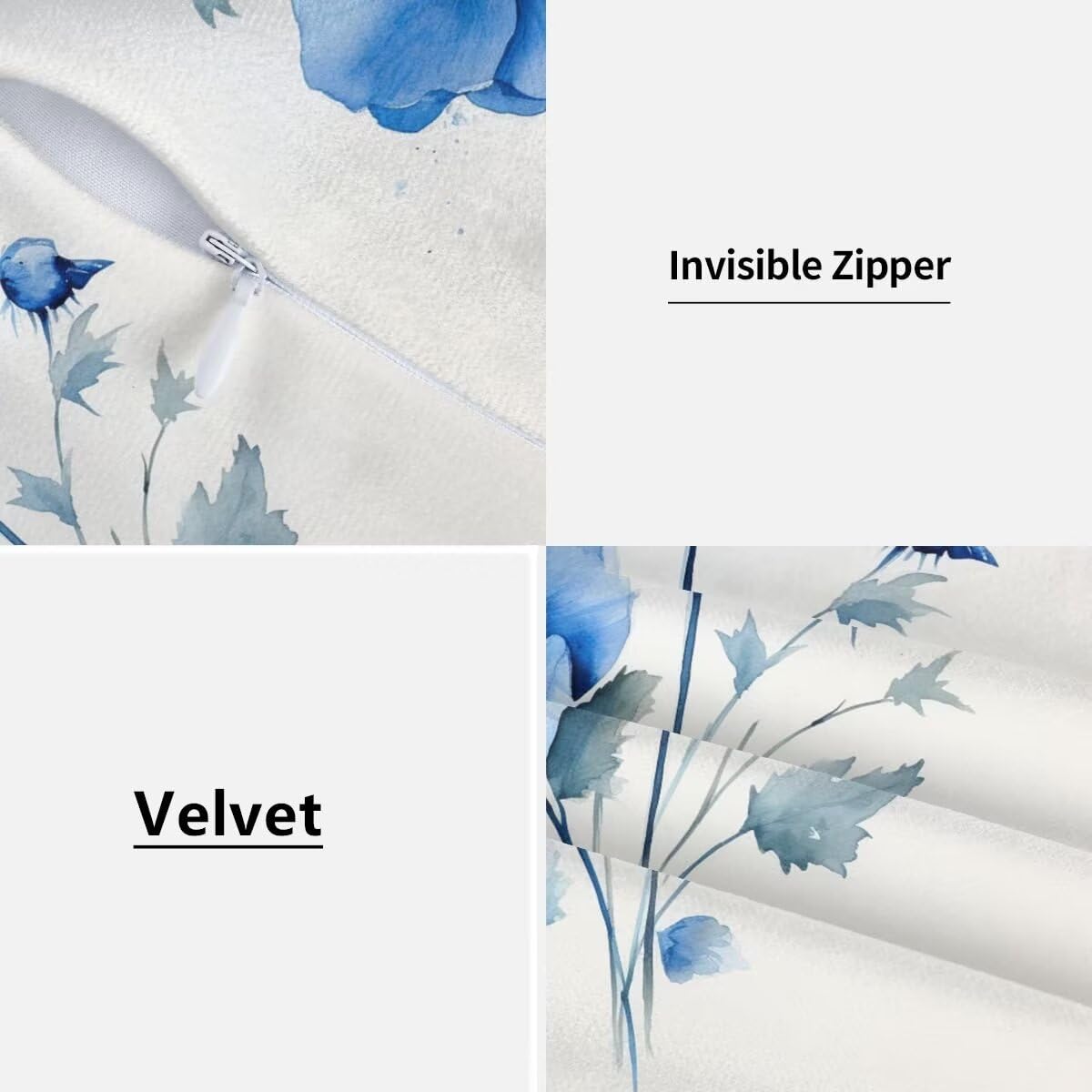 Federe Cuscini Divano 65x65 cm Set di 2 in Velluto Copricuscini Divano, Federe Cuscini Fiore Blu Decorativi Cuscini per Divano, Federe Cuscino Divano per Soggiorno, Camera da Letto Room Decor -TR254
