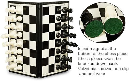 Miniatura 3 de Checkers - Juego de ajedrez magnético para niños y adultos, portátil, plegable, en blanco y negro