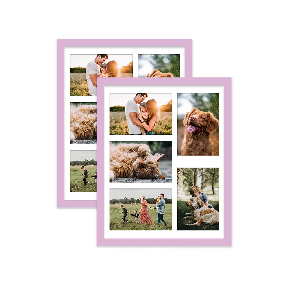 Lilac Multi Photo Frame - Holds 5 x 6x4 Pictures, Family Collage Picture Frame for Wall Display, 14x11 Frame size, Set of 2