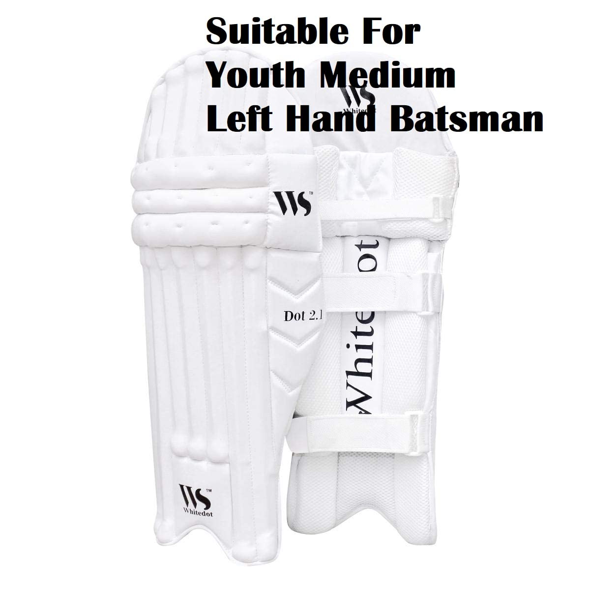 Whitedot Dot 2.1 PU Cricket Batting Pad, Size (Youth/Medium LH), Pack of (1Pair), White | Ideal for Training and Matches, Stylish Cricket Equipment for Aspiring Players | 3