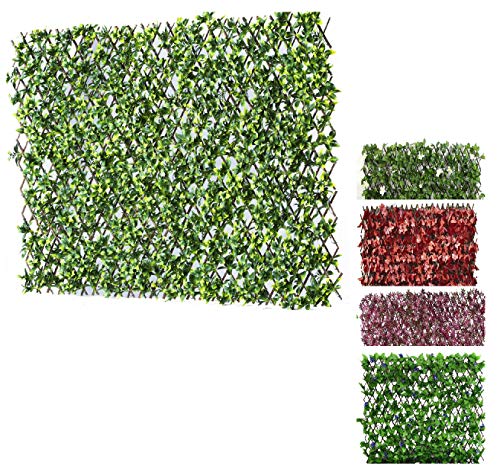 Expanding Trellis Willow Fence Screen Artificial Plant Leaves & Flowers Expandable Privacy for Garden Faux Fencing Panel, Decorative Artificial Hedges Outdoor 1M x 2M (Not expanded) (Green)
