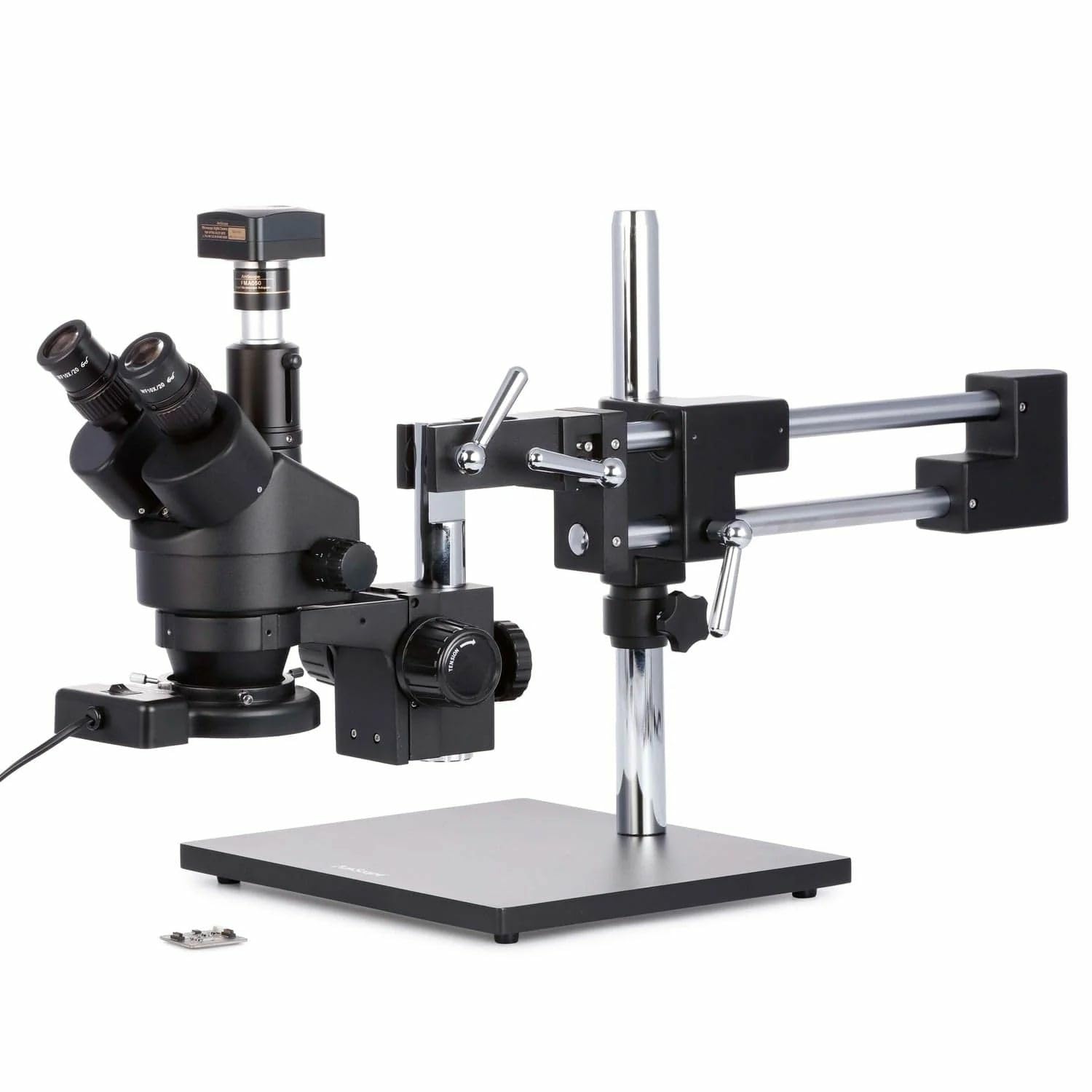AmScope SM-4TZ-FRL-MB Digital Professional Trinocular Stereo Zoom Microscope, WH10x Eyepieces, 3.5X-90X Magnification, 0.7X-4.5X Zoom Objective, 8W
