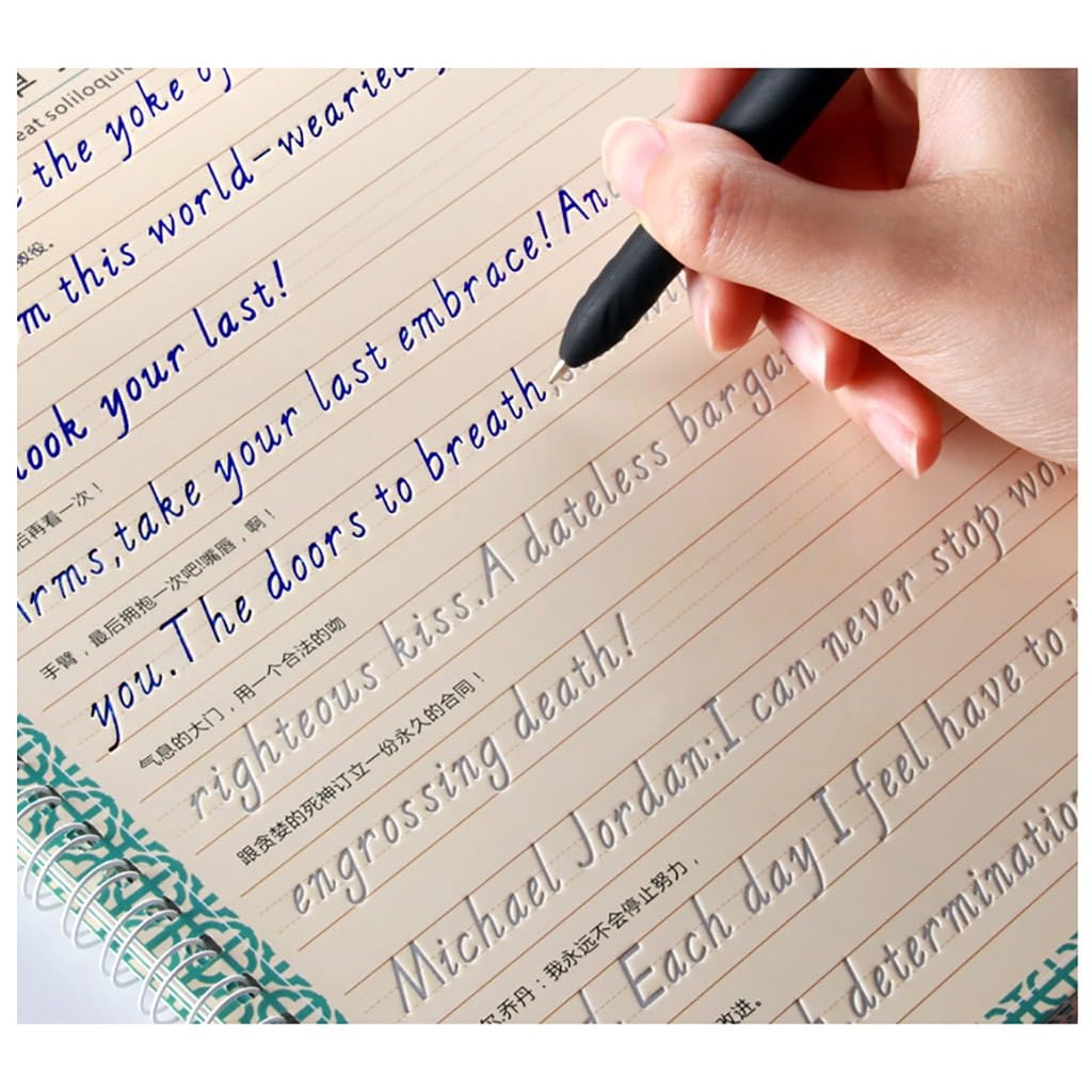 salyher 3pcs Italic English Magic Practice Copybook Reusable Groove Calligraphy Exercise Book Handwriting Training Book for Adults Kids Students Gifts