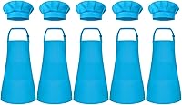 Vista 27 de Conjunto de Delantal y Gorro de Chef para Niños, Delantal Infantil Ajustable con 2 Bolsillos, para Niños Chef y Pintura, Cocinar, Hornear Azul