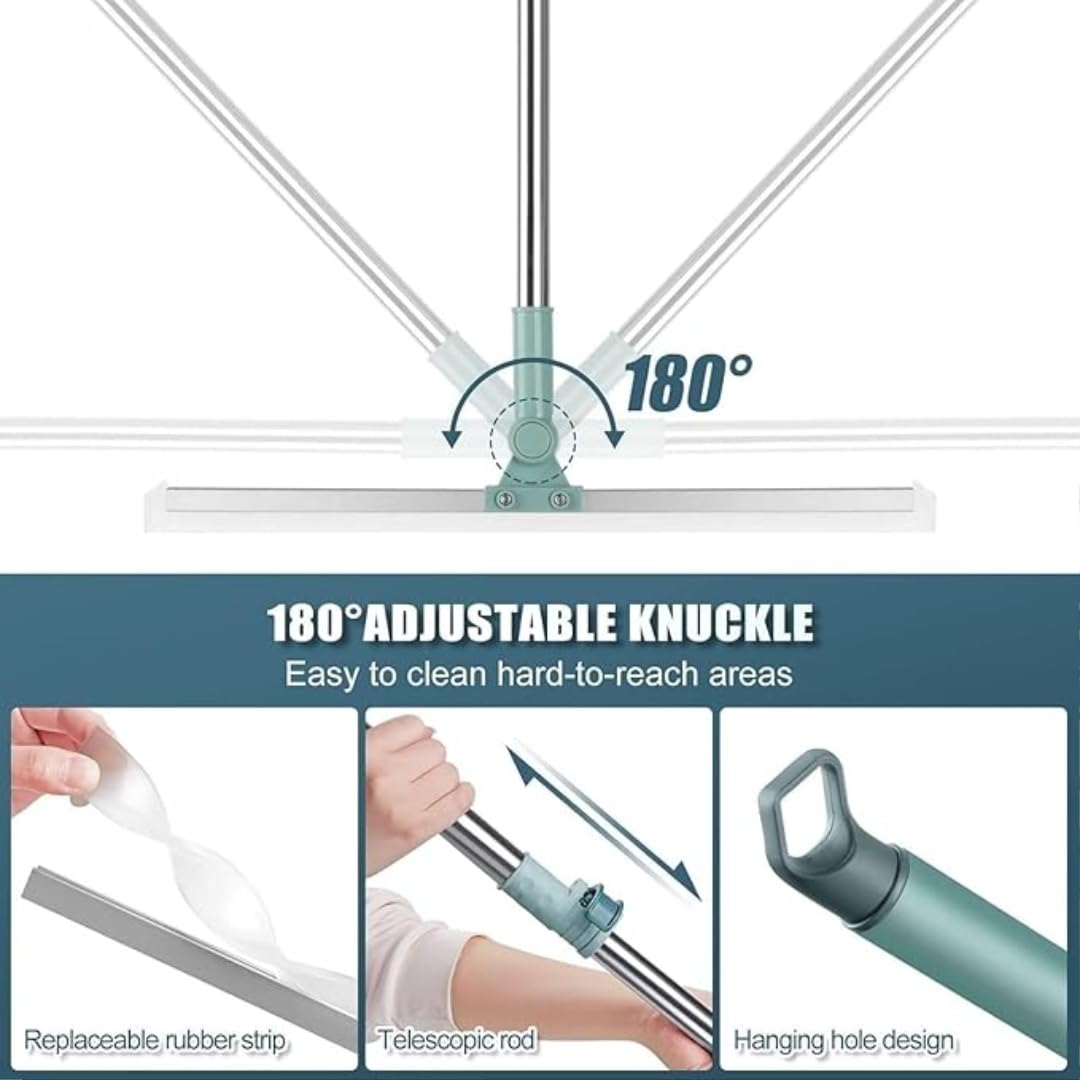 Feelon Wipers for Bathroom Floor, Heavy Duty Wiper Mop for Cleaning, 180° Rotating Squeegee Silicone Magic Broom with Extendable Handle, Multipurpose Wiper for Floor, Tiles, Marble and Kitchen 1