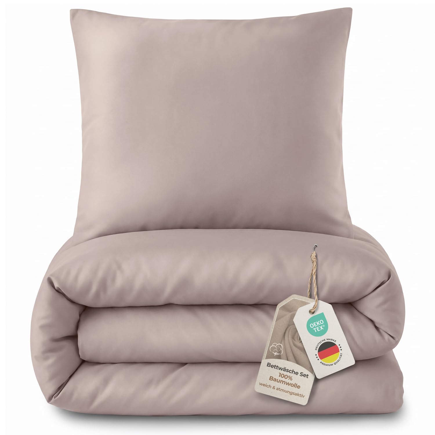 LAYNENBURG Premium Mako Satin Bettwäsche in 135x200 + Kissenbezug 40x80 cm - 100% Baumwolle – Oeko-TEX 100 - kühlende, temperaturausgleichende Sommer-Bettwäsche mit Reißverschluss(Taupe)