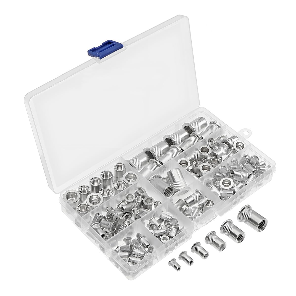 JNNJ 165 Pezzi Kit Di Assortimento Di Dadi per Rivetti in Lega Di Alluminio, Assortimento Dadi Con Inserto Filettato a Testa Piatta Per Auto, Kit Assortimento Rivetti Metrici Dado Con Inserto Cieco