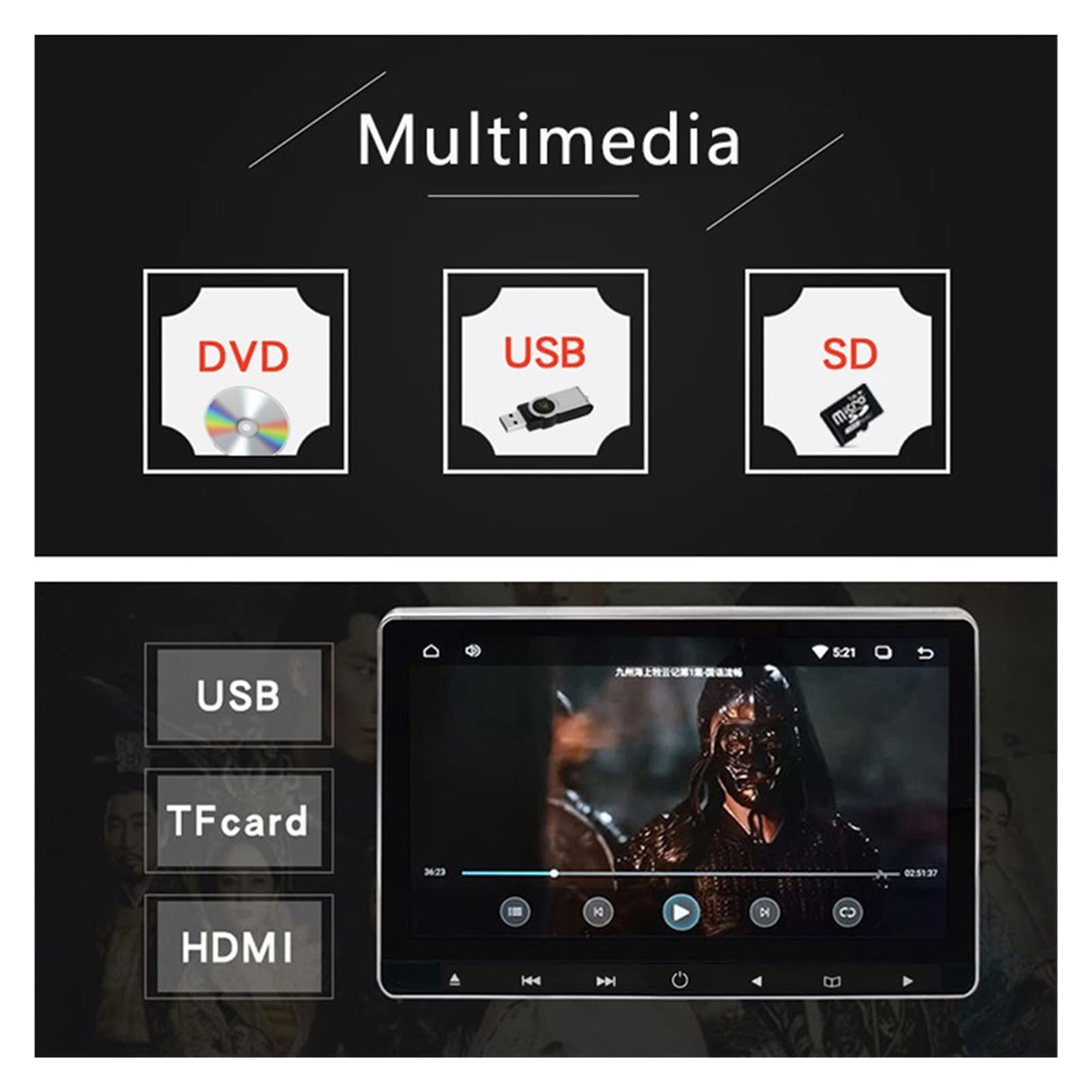 TV per Auto, Lettore DVD Poggiatesta for auto Monitor Schermo HD 11.6 pollici MP5 Automobile Sedile posteriore Displayr 1080P Video Tablet Altoparlante multimediale