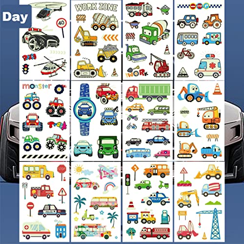 Ooopsiun Luminous Cars And Trucks Tattoos For Boys -12 Sheets Glow In The Dark Cars Trucks Decorations Supplies Favors For Kids Boys #TOP1