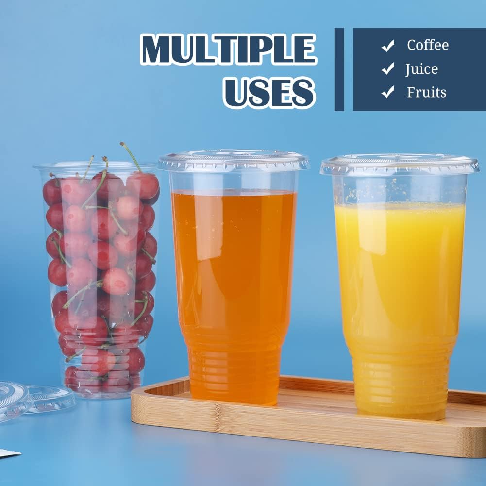 32oz Clear Plastic Cups with Lids, 40 Count Disposable Drinking Cups for Cold Drinks, Dessert, Ice Cream, Iced Coffee, Milk Tea - Image 4