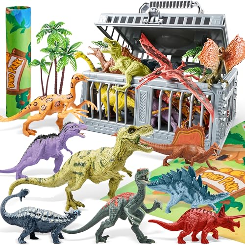 JOYIN Juguetes de Dinosaurios para niños de 3-6 años, Juguetes para niños con Juegos de Almohadillas y jaulas de Almacenamiento, 19 Regalos de Juguetes de Dinosaurios para niños