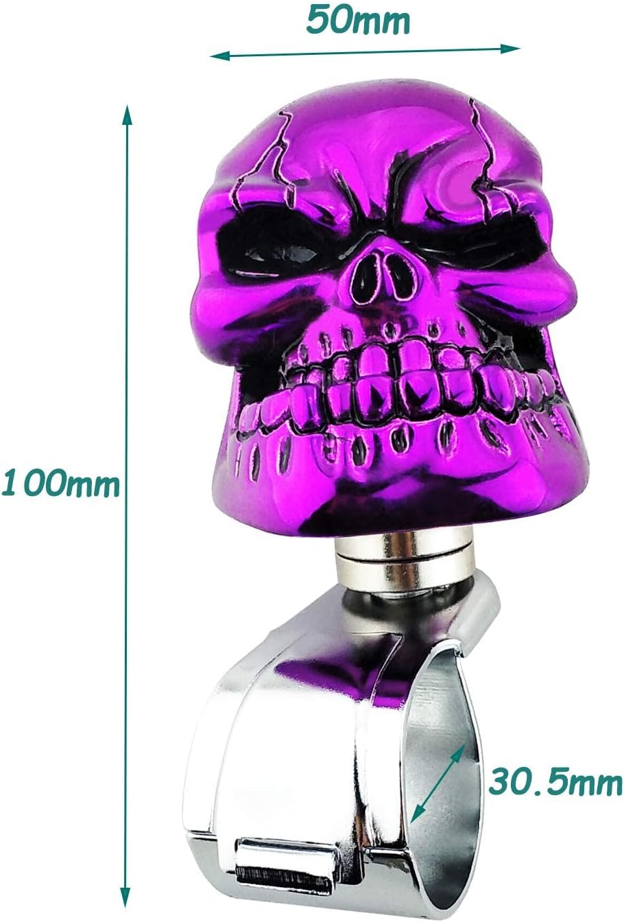 Lunsom Steering Wheel Knob, Skull Shape Driving Power Handle Control Suicide Knob Spinner Turning Aid Helper Fit Most Tractors,Forklifts, Lawn Mowers(Purple-1)