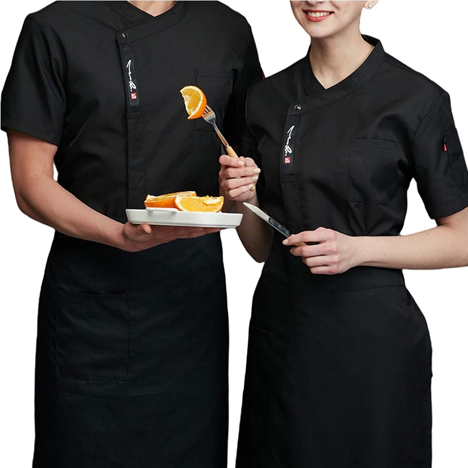 Chef Coat, Unisex Men Professional Restaurant Top Chef Uniform Kitchen Cooking Workwear Jacket Catering Waiter Overalls Outfits(Black_C(XL))