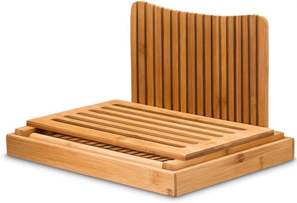 Multifunctional Bread Cutting Pan, Foldable Compact With Crumb Tray Works Bread Cutter Cutting Instructions Wooden Bread Cutter for Homemade Bread, (Excluding knives)