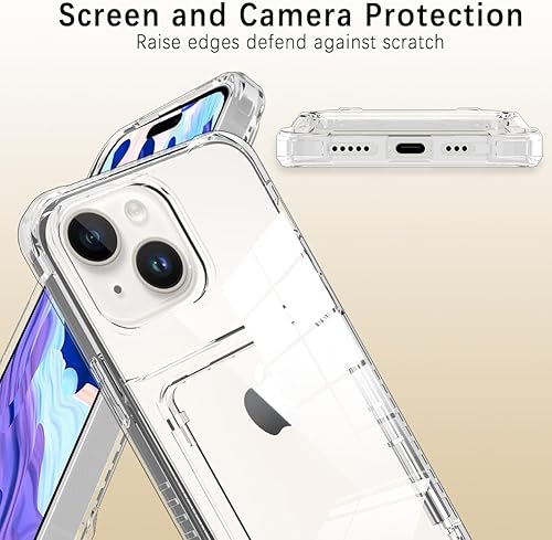 Miniatura 4 de ZIYE Funda diseñada para iPhone 15 con tarjetero, funda tipo cartera para 15, para guardar hasta 3 tarjetas de crédito, funda transparente