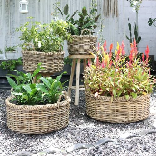 LEBENSwohnART Natur Rattankorb NORDERNEY Kubu Grey ca.70cm Pflanzkorb Griffe Übertopf Korb Aufbewahrungskorb