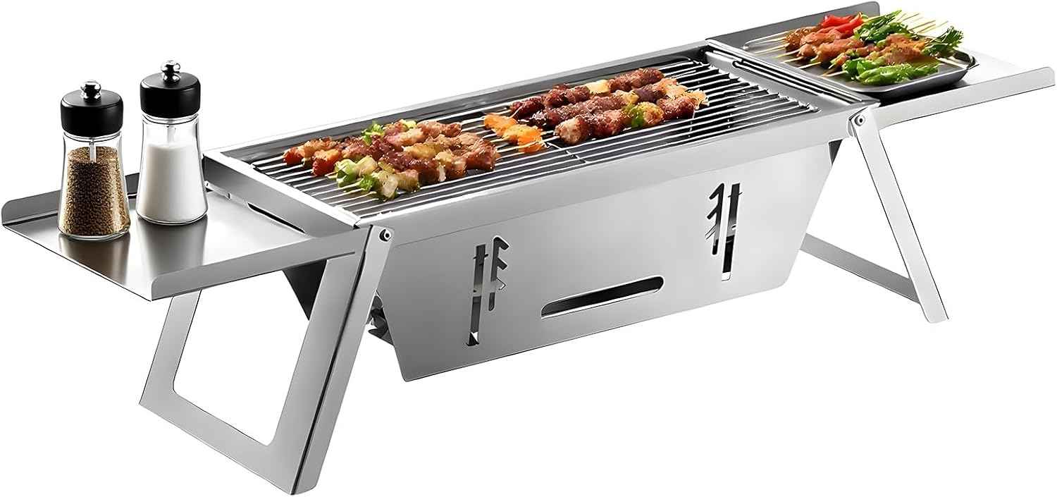 Small Barbecue Grill Outdoor Stainless Steel Grill Charcoal BBQ Grill Convenient Folding for Home Indoor