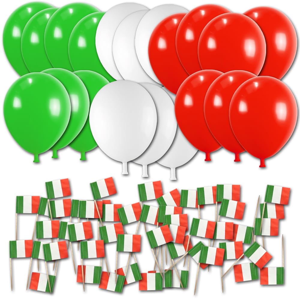 Italien Deko Set groß – Partydeko Italien Flagge mit Girlanden, Rosette, Fahnenkette, Luftballons, Lampion, Bella Italia Buchstabenkette, Tischdeko, Fähnchen & Luftschlangen