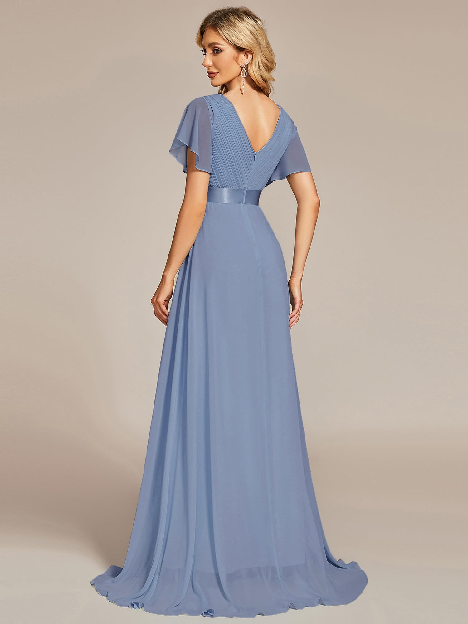 Ever-Pretty Damen Abendkleid Brautjungfer A-Linie Chiffon V Ausschnitt Bodenlang EP09890