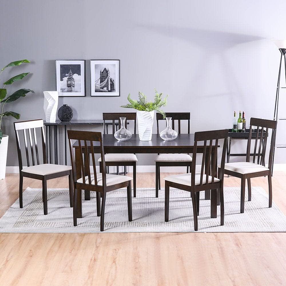 Danube Home Teddy 7-Piece Rectangular Dining Set | Sturdy Kitchen Dining Table With 6 Dining Chairs 1+6 Seater Modern Design Furniture For Home L 150 X W 90 X H 77 Cm Brown