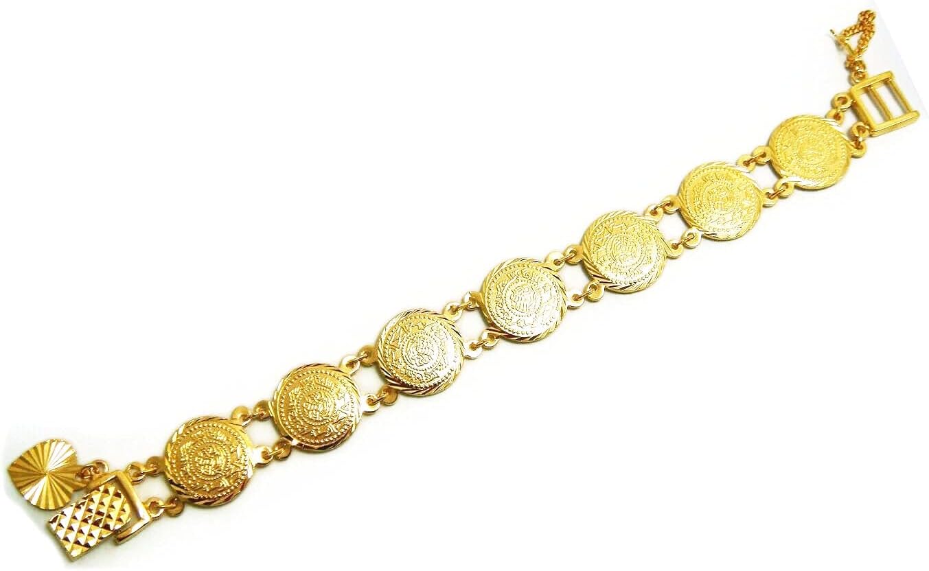 Coins 22K 23K 24K Thai Baht Yellow Gold Plated Bracelet Jewelry Women,Men's, accessories, Costume Jewelry 8 Inches