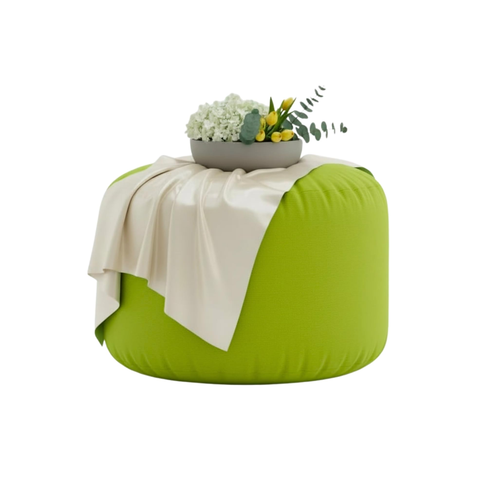 Kosiproducts Beanbag Ottoman Footstool Round Pouf Chair Pouffe Water Resistant 100% soft luxury Polyester (Lime Green 45x45x25)