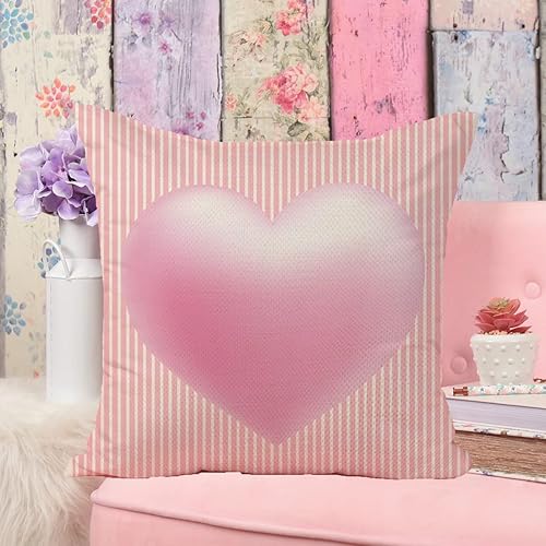 Miniatura 5 de Juego de 4 fundas de almohada rosas para el día de San Valentín de 18 x 18 pulgadas, diseño de rayas rosadas, diseño de corazón de Cupido, Hello