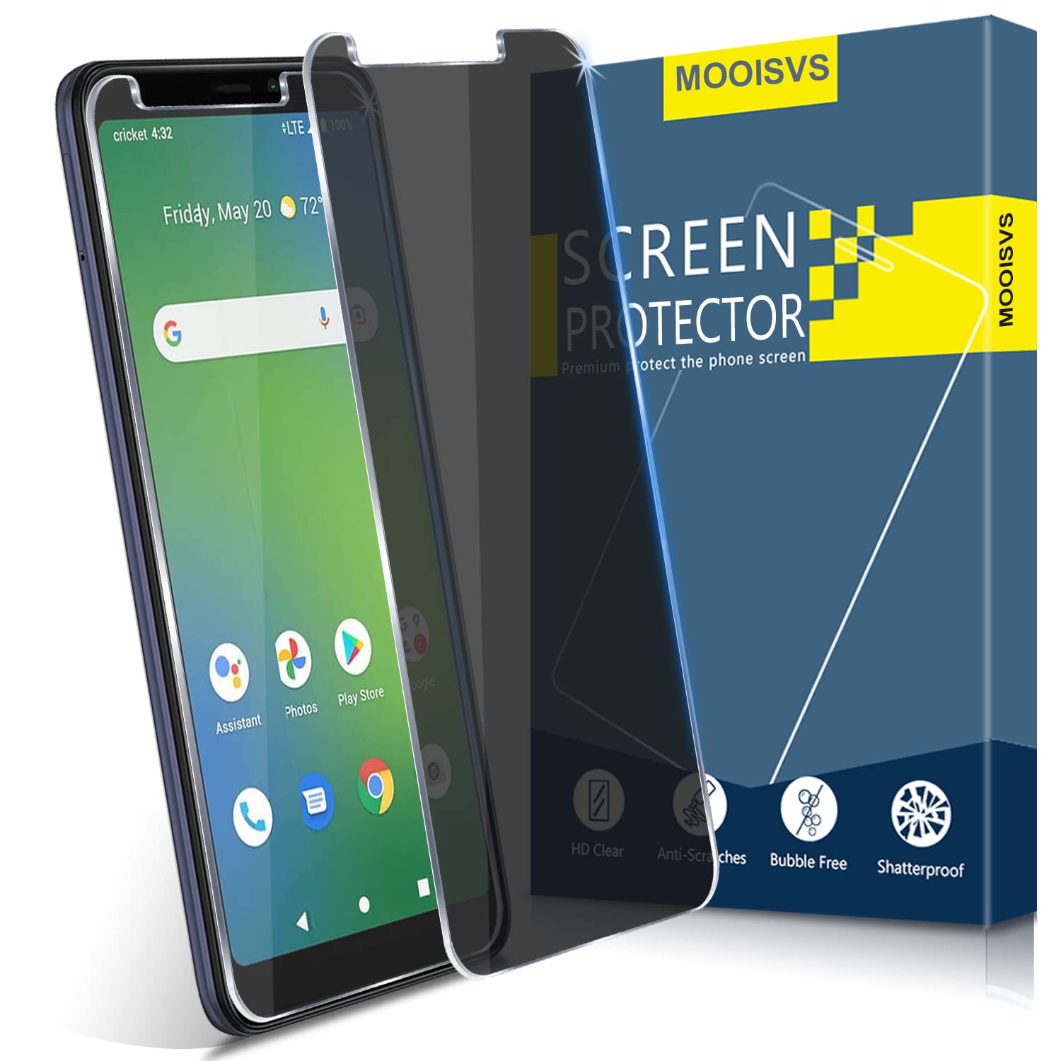 MOOISVS [2 Pack] Designed for Cricket Vision Plus Privacy Tempered Glass Screen Protector, Ultra HD Tempered Glass Film, 9H Hardness, Anti-Spy, Anti-Scratch, Bubble Free
