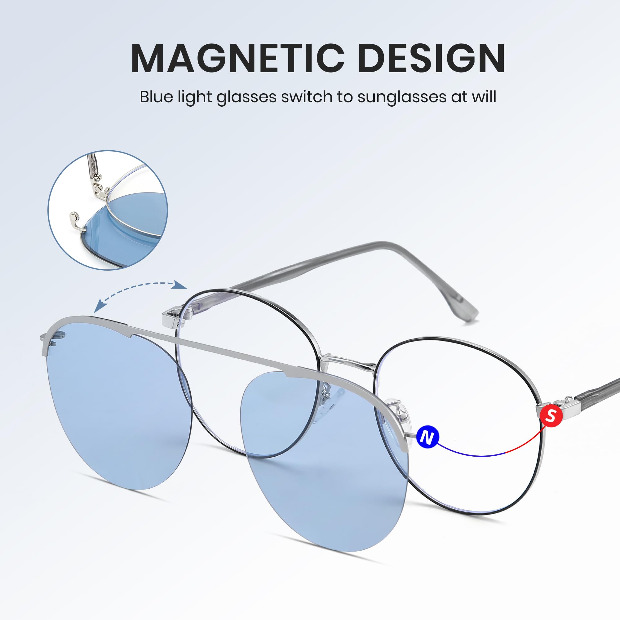 Cyxus Marco de anteojos con 5 piezas de clip magnético polarizado, lentes de sol para hombres y mujeres, marco de acero inoxidable ligero, UV 400, para conducir, pescar, viajar, P1209