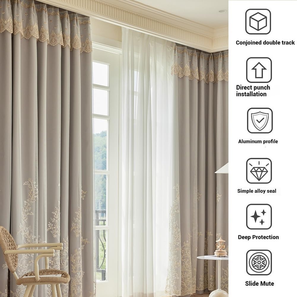 Cichy podwójny drążek do salonu, konfigurowalny aluminiowy system prysznicowy 60-680 cm ze stalowym kołem pasowym, d h, długość 5,1 m