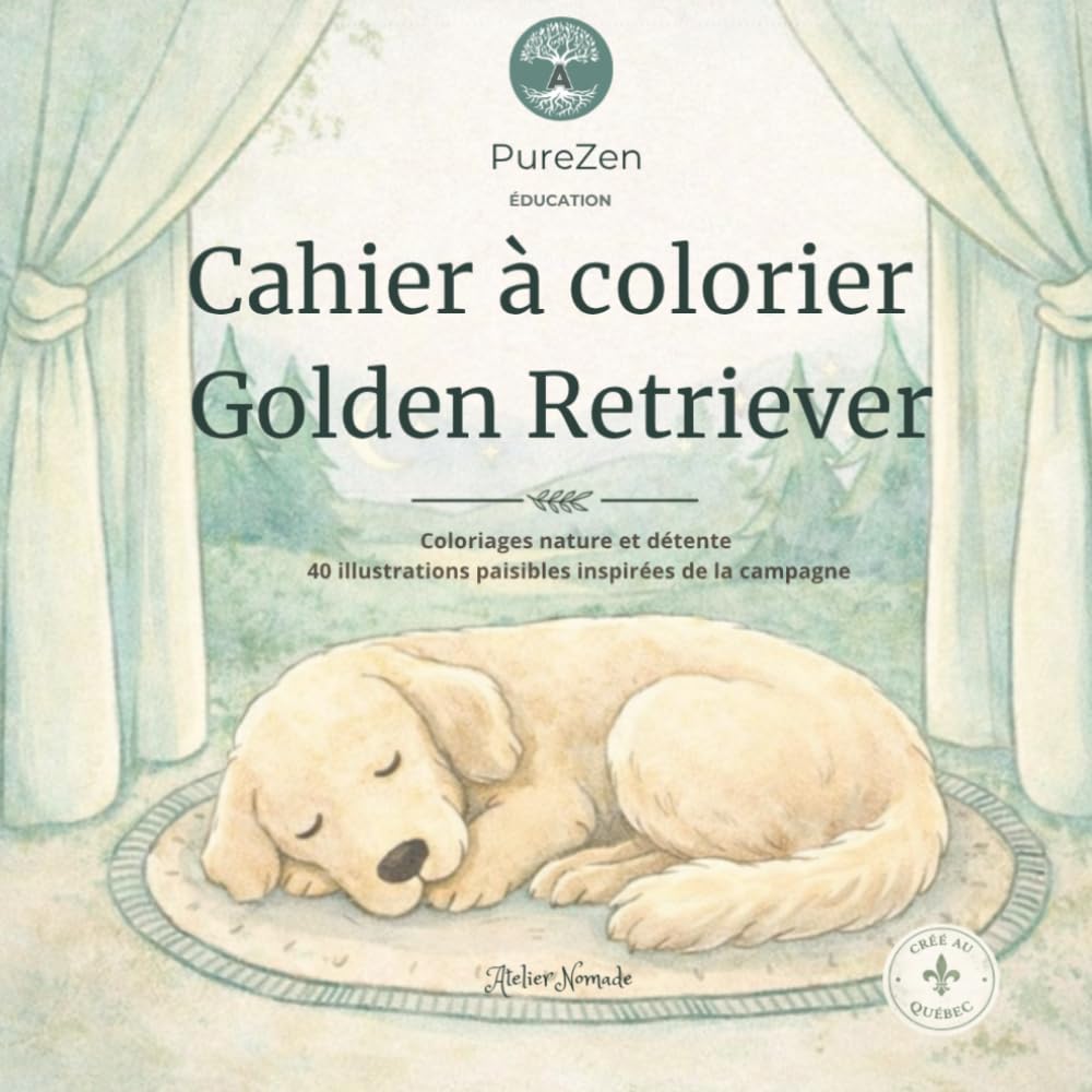 Cahier à colorier Golden Retriever: Coloriages nature et détente – 40 illustrations paisibles inspirées de la campagne