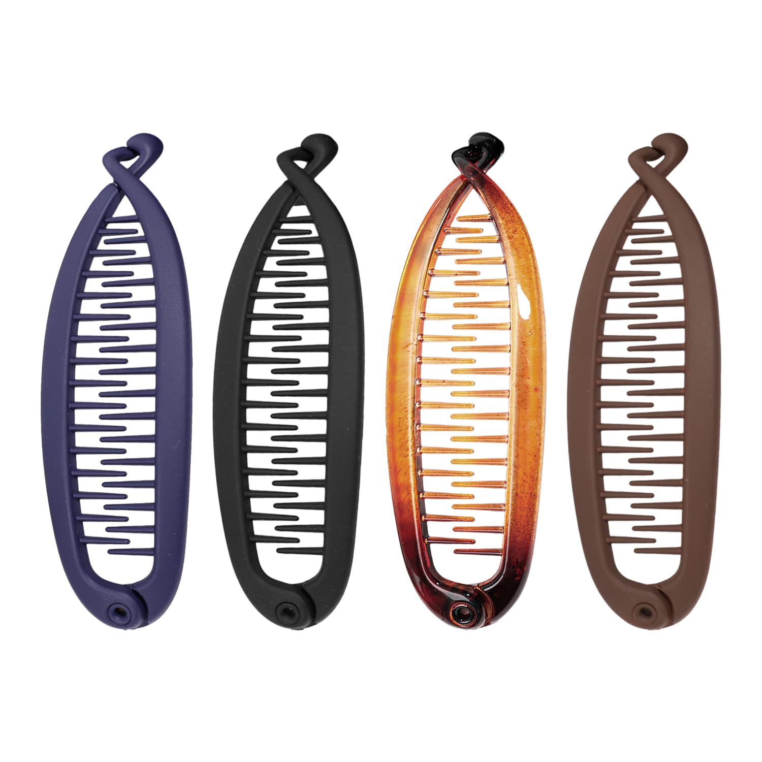 Nidhfg Frosted Black 4-Piece Vertical Banana Clip, Temperament Hair Coiler With Bottom Comb, High Ponytail Ball Head Fixed Clip, French Retro, Universal For Curly And Straight Hair.