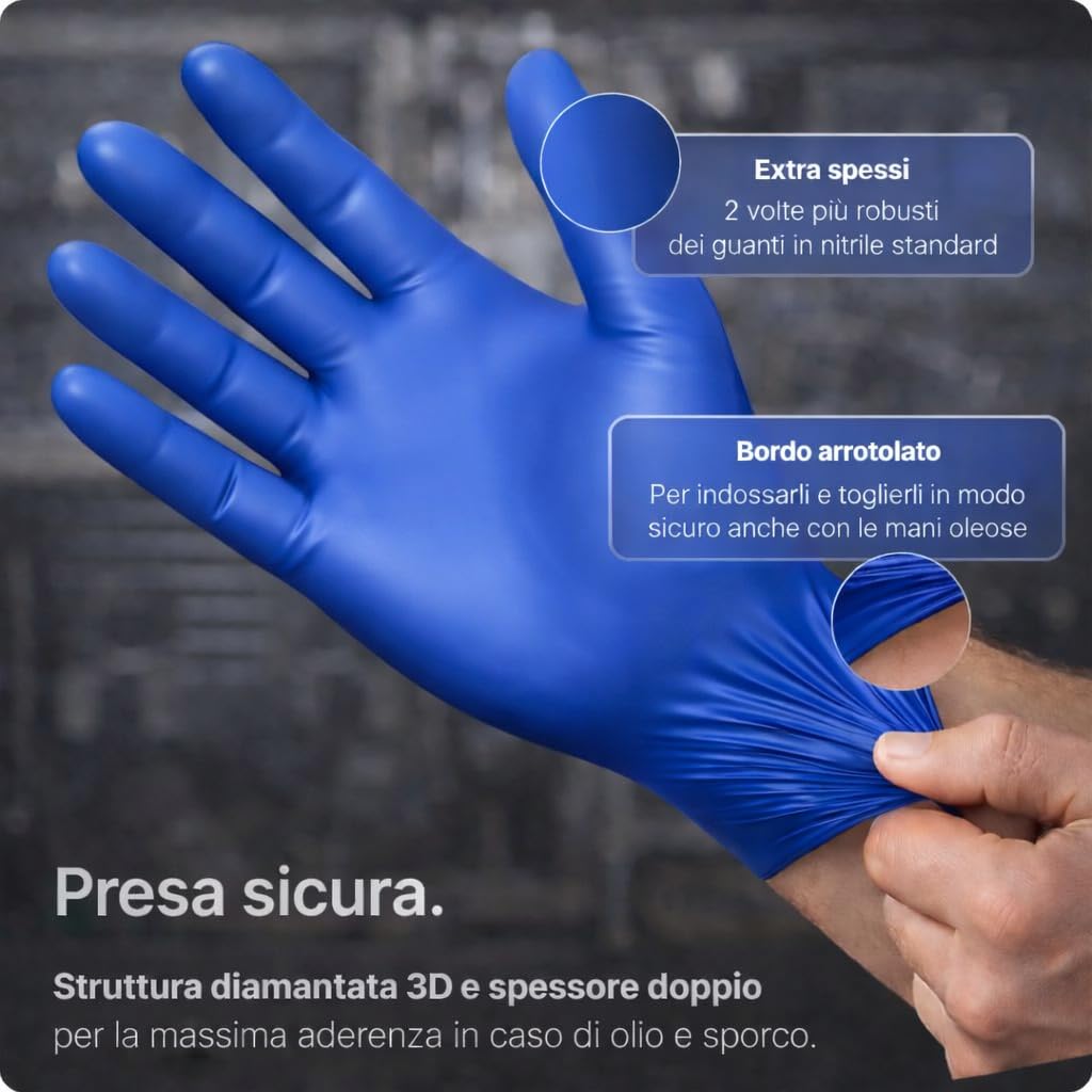 SOLEPLASTIC 1000 Guanti Nitrile Blu (TAGLIA L) - 10 Confezioni da 100 - Senza Lattice e Senza Polvere, Guanti Monouso Idonei per Alimenti, Uso Medico, Cucina, Tattoo e Non Solo