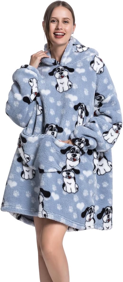 Ancokig Oversized Hoodie Sweatshirt Blanket,Super Soft Warm Comfortable Blanket Hoodie,Suitable for Women and Men (Big Ear Dog)