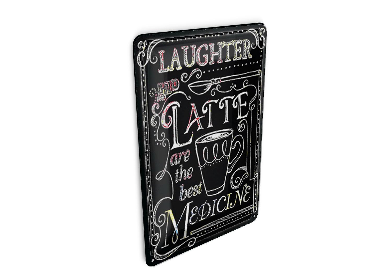 Femer Girls Multicoloured Tin Postcard Saying 10 X 14 Cm Laughter And Latte Are The Best Decorative Sign