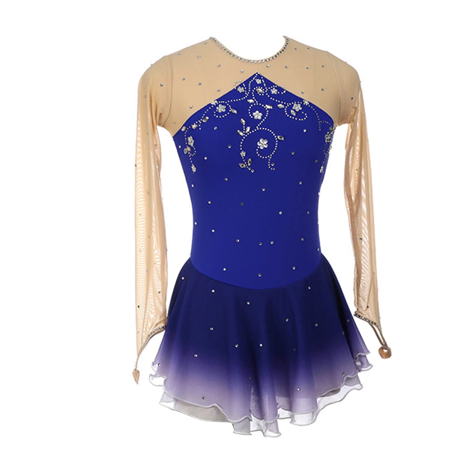 Wygwlg Abito Da Pattinaggio Artistico Fatto A Mano Per Donna, Body Da Ginnastica A Maniche Lunghe Costume Da Pattinaggio Artistico Da Competizione