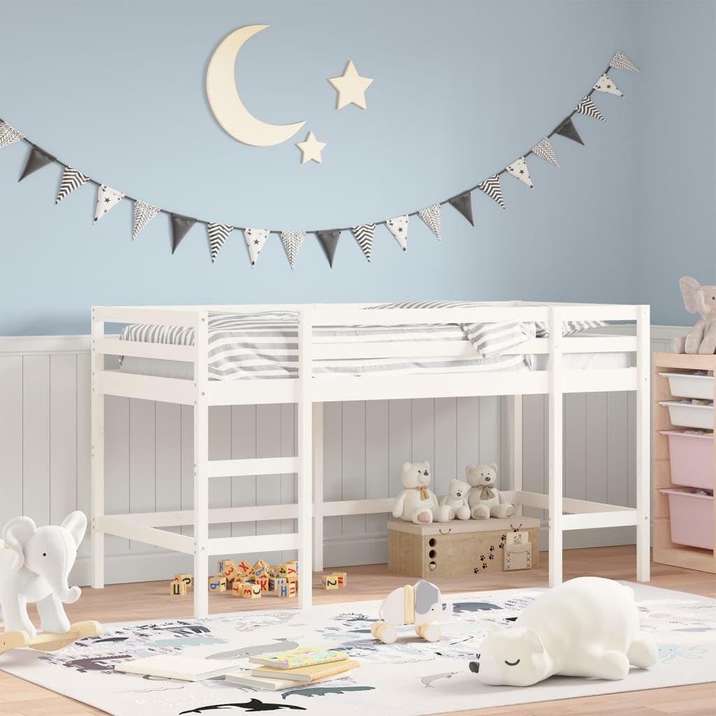 Moimhear Cama Alta Infantil De 90 X 200 Cm, Con Escritorio Multifunción Integrado Y Escalera, Color Blanco
