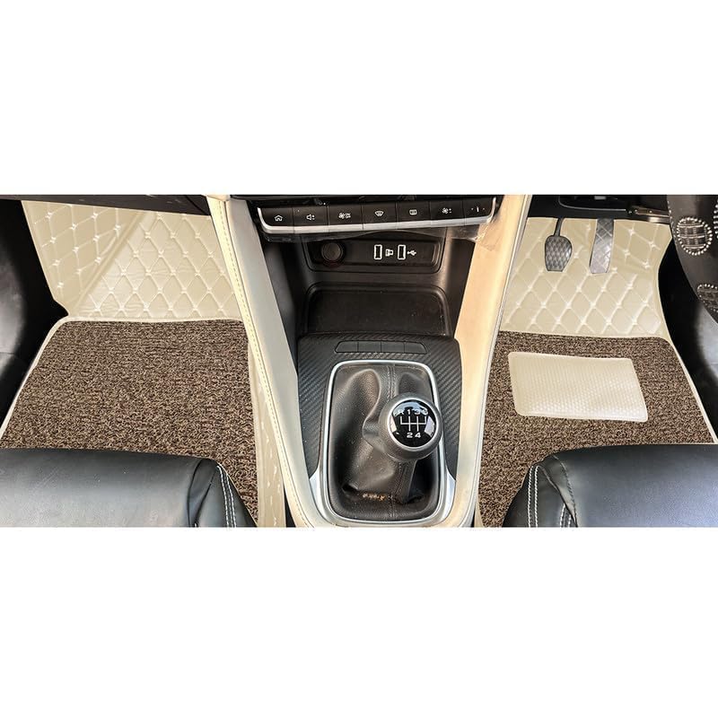 Image of 7D car mat Full Set for Mahindra XUV 7XO AX7 (7 Seater) || Luxury Leather Double Car Floor Mat Complete Set || 100% Waterproof and Washable || Color : Beige