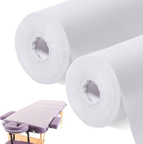 Buryeah 2 Rolls 100 Pcs Disposable Massage Table Paper Roll 32'' x 71'' Spa Bed Sheets Non-woven Exam Table Sheets Paper Covers for Massage Spa Beauty Salon Waxing Exam(White)