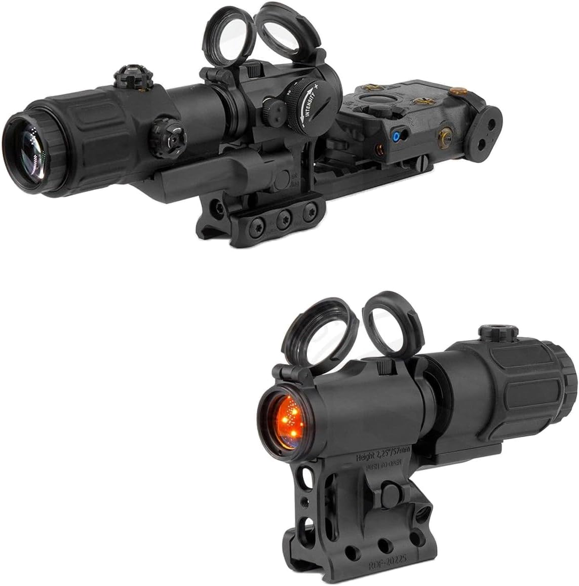 Side Flip RDF 20225K T2 & G33 G43 G45 Magnifier Scope Hybrid Mount Base with A0229 PIC Adapter Combo，57mm/2.25" Optic Centerline Height，for All T2 Footprint Red Dot Sight & G33/G43/G45 Magnifier