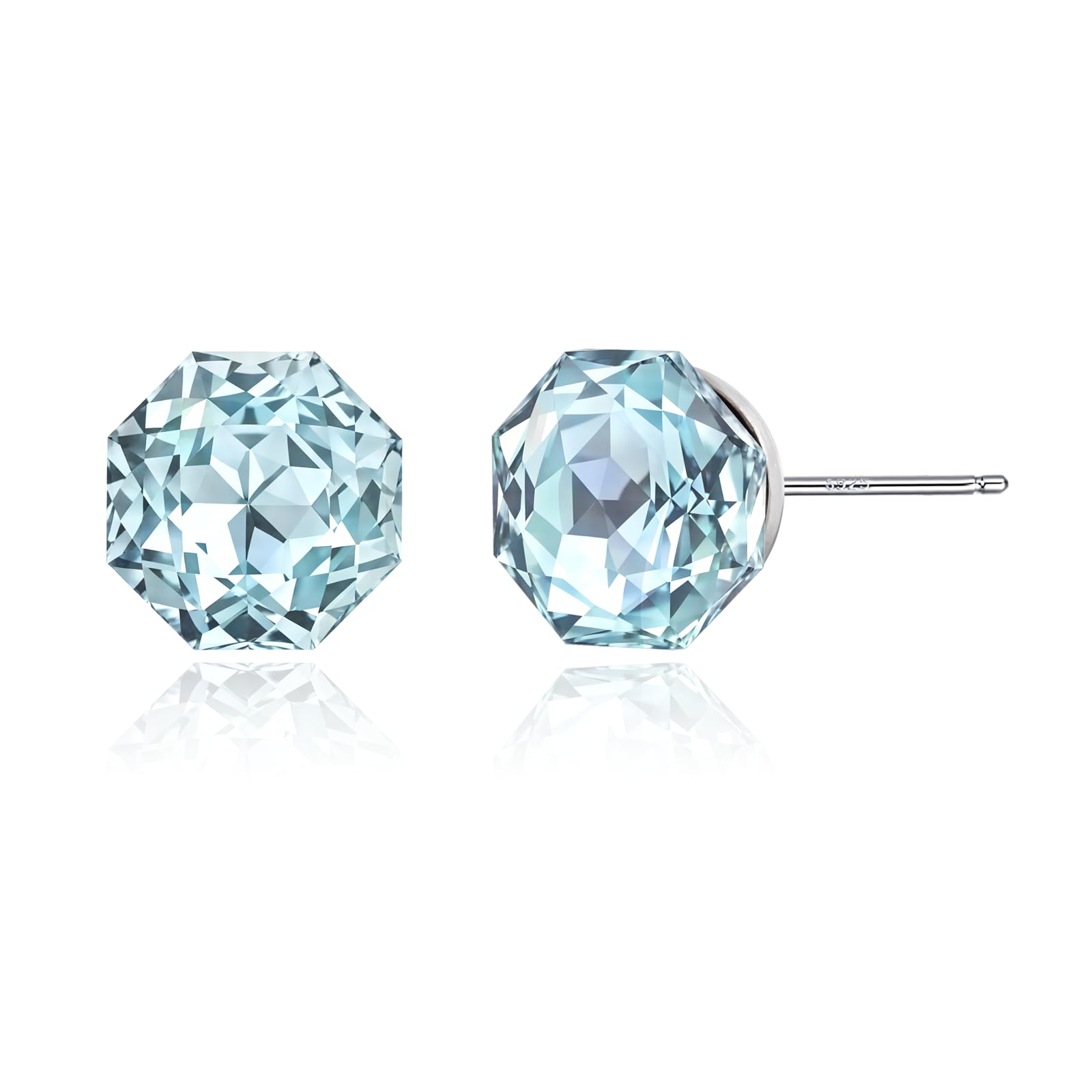 925 Sterling Silber Ohrstecker für Damen, Ohrringe Damen mit Aquamarin Kristallen und Edelstein-Geburtsstein, Hellblauer Geburtsstein Schmuck Geschenk für Frauen Freundin Mama Mädchen