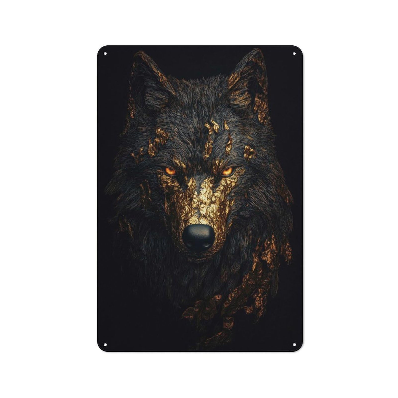 Junmoney Golden Wolf Rustic Metal Wall Sign 30X20cm For Kitchen Or Home Bar, Suited To Home Bar Enthusiasts
